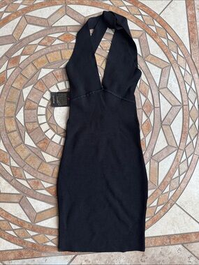 Bebe Black Halter Bodycon Dress small
